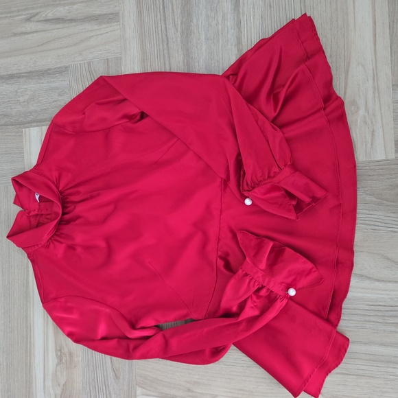 Nanette Lepore Red Satin Peplum Blouse - Picture 3 of 5